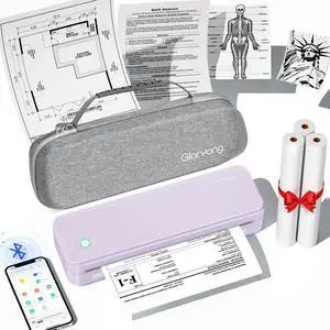 Inkless Portable Printer for Travel, Wireless Thermal Printer Supports 8.5 x 11 Inch US Letter Size, Bluetooth Machine Includes Carry Case and 3 Rolls of Thermal Paper Kit, Purple