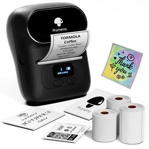 Label Maker - M110 Address Label Printer Bluetooth Thermal Printer for Business, Office, School, Home-use, Barcode, Logo, Clothing Labels, with 3 Label Roll, Black