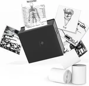 Sticker Printer- Mini Thermal Sticker Printer Machine, Small Pocket Label Maker Instant Print for DIY Creation, Study Notes, Photos, Portable Inkless Photo Maker for Kids/Students, Black