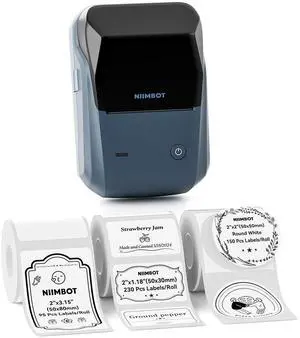 B1 Label Maker Machine with Tape, Label Printer with 3 Rolls Stickers, 50x30mm/50x80mm White Label /50x50 Round Paper for Office Supplies, Home, Business