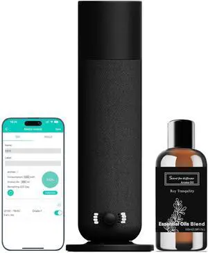 Smart Scent Air Machine for Home - Cold Technology Waterless Essential Oil Diffuser with Roy Tranquility Oil Set, Covers Up to 2000 Sq.Ft, Quiet Aromatherapy Machine for Hotel, Spa (Black)