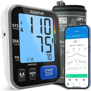 Smart Blood Pressure Monitor for Home Use, Bluetooth BP Machine with Wide Range Cuff for Large Size Adult Arms, Muti-Users, Data Storage, Family Supplies
