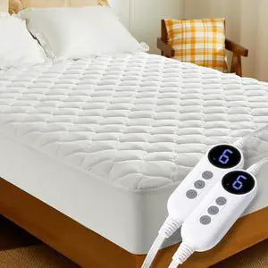 Heated Mattress Pad Queen Size Dual Control, Fast Heating Bed Warmer, Electric Mattress Pad Cover with Deep Pocket 9 Heat Settings, 10 H Auto Shut Off, Machine Washable, White 60"*80"