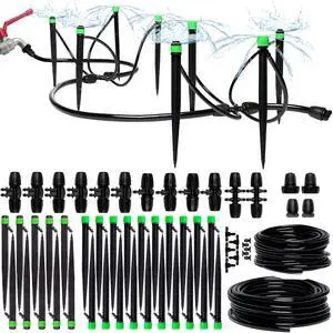 Adjustable Premium Complete Drip Irrigation System Kit for Garden, Raised Beds with Drip Emitters, 5/16" and 1/4" Irrigation Tubing and Barbed Fittings
