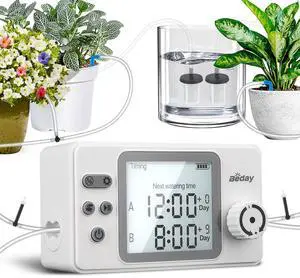 Automatic Watering System Dual Pump for Indoor Plants, Built-in Rechargeable Battery, Two Independent Water Zones, Worry-Free Vacation Drip Irrigation Kit, Water-Saving Smart Plant Waterer, White