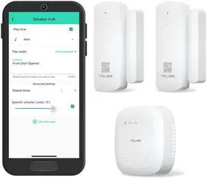 LoRa Smart Door Sensor Starter Kit: SpeakerHub Audio Hub & 2 Door Sensors - Up to 1/4 Mile Range, Door Left-Open Reminders, up to 5 Year Batteries, Alexa, IFTTT, Home Assistant