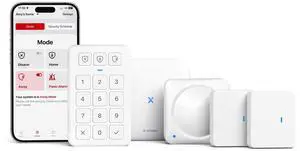 Smart Home Security System, Wireless Security System 5-Piece Set, Supports Mobile App Alerts, Compatible with Alexa, Includes 1 Base Station, 2 Door Sensors, 1 Motion Sensor, 1 Keypad, AS05