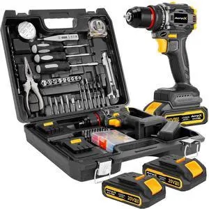 Brushless Compact Drill Tool Set, 60N.m 20V Cordless Drill Tool Box with 2 Battery, 135Pcs Man Household Combo Set with DIY Hand Taladros Kits, 531 In-lb Kit with Drill for Daily Home Repair