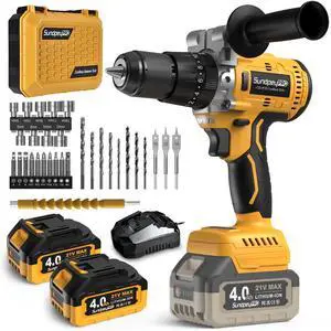 21V Cordless Hammer Drill - 1060In·lbs Brushless Drill Set with 2 x 4.0Ah Battery - 20+3 Torque Battery Drills 2150RPM Power Drills 1/2" Chuck Electric Drill for Drilling Wood Bricks Metal