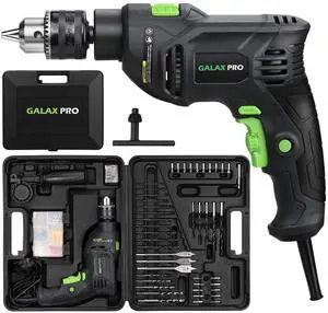 5Amp 1/2-inch Hammer Drill with 105pcs Accessories, Variable Speed 0-3000, Hammer and Drill 2 Functions in 1, 360°Rotating Handle, Depth Gauge, Carrying Case Included