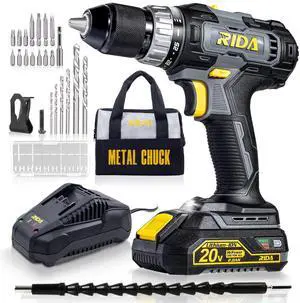 Cordless Drill Power Drill Cordless 20V 1/2'' Keyless Metal Chuck 355 In-lb(40N.m) Torque with 2.0AH Li-ion Battery & Fast Charger, Variable Speed, 25+1 Position and 22pcs Bits