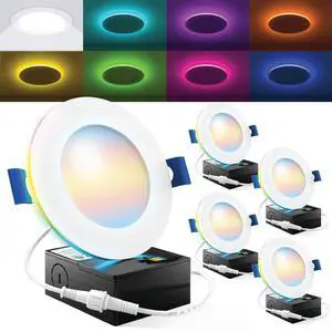 Sunco 4 Pack 4 Inch Smart Ultra Thin LED Recessed Ceiling Lights with Night Light, Tunable CCT 2700K to 5000K, Dimmable, 11W, Smooth Trim, Canless with Junction Box.
