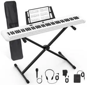 88 Key Piano Keyboard Beginner Electric Digital Piano with Semi Weighted Keys,Sustain Pedal, Power Supply, Stand, Carrying Case,Headphones