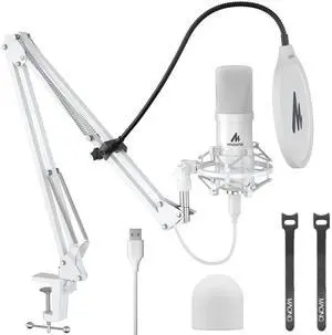 USB Microphone, 192kHz/24bit Plug & Play PC Computer Podcast Condenser Cardioid Metal Mic Kit with Professional Sound Chipset for Recording, Gaming, Singing, YouTube, AU-A04 White USB Microphone, 192kHz/24bit Plug & Play PC Computer Podcast Condenser Cardioid Metal Mic Kit with Professional Sound Chipset for Recording, Gaming, Singing, YouTube, AU-A04 White