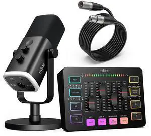 Gaming Equipment Bundle, Dynamic XLR/USB Gaming Microphone Set with Streaming Audio Mixer for Podcast Recording Video Vocal, RGB Gamer Set with Volume Fader/XLR Interface for PC-AmpliGame KS5