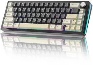 AL66 Wireless Mechanical Keyboard,Full Aluminum CNC,65% Knob Control,Bluetooth/2.4G/Wired,Hot Swappable Pre-lubed Switches,Gasket Mounted RGB for Win/Mac(Milk Switch, Black)