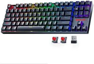 Wireless Gaming Keyboard, BT/2.4Ghz Tri-Mode Mechanical Keyboard with Aluminum Pannel, Hot-Swap Red Switch, Programmable 87 Keys TKL, LED Rainbow Backlit - K552-KRS