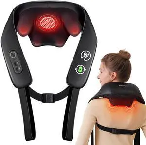 Neck and Shoulder Massager with Heat, Cordless Back and Neck Massager, Upgraded Graphene Heating, 4D Shiatsu Deep Kneading Massage for Shoulder, Back,Leg,Pain Relief, Portable Gifts for Dad Mom Friend