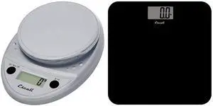 Primo Kitchen and Bathroom Bundle - P115C Digital Kitchen Scale, Chrome, 11 Pound Capacity, and B180SB Slim Glass Bathroom Scale, Black, 400 Pound Capacity, Digital Display Primo Kitchen and Bathroom Bundle - P115C Digital Kitchen Scale, Chrome, 11 Pound Capacity, and B180SB Slim Glass Bathroom Scale, Black, 400 Pound Capacity, Digital Display