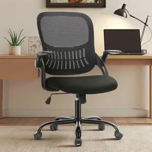 Ergonomic Office Desk Chair Mesh Adjustable Swivel Mid-Back Computer Chair with Lumbar Support Comfy Flip-up Arms for Home Office Ergonomic Office Desk Chair Mesh Adjustable Swivel Mid-Back Computer Chair with Lumbar Support Comfy Flip-up Arms for Home Office