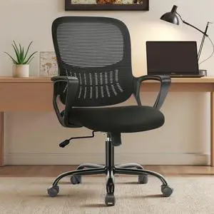 Home Office Managerial Executive Chair with Ergonomic Design, Mid-Back Mesh Swivel, Comfortable Lumbar Support and Rotating Wheels for Bedroom, Study