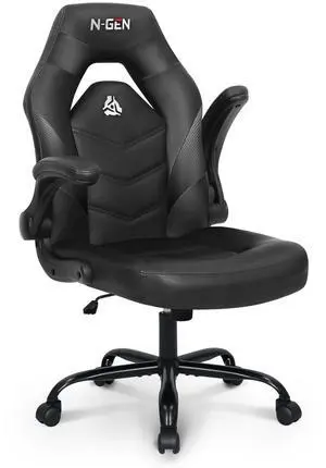 Video Gaming Computer Chair Ergonomic Desk Office Chair for Adults with Lumbar Support Flip-Up Arms Adjustable Height Swivel Wheels PU Leather Executive Design for Home and Office (Jet Black)