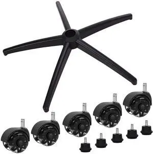 Office Gaming Chair Metal Base Replacement with 5 Wheels Bell Glides Replacement, 28 Inch Heavy Duty 2500 Lbs Universal Computer Chair Stool Base Part (Black)
