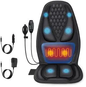 Back Massager with Heat, Massage Seat Cushion with 3D Lumbar Traction, 8 Vibrating Motors Massager Chair Pad for Full Body Pain Relief, and Home Use Back Massager with Heat, Massage Seat Cushion with 3D Lumbar Traction, 8 Vibrating Motors Massager Chair Pad for Full Body Pain Relief, and Home Use