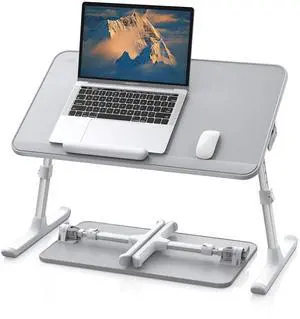 Leather Lap Desk Laptop Bed Tray Table, Adjustable Laptop Stand for Bed, Portable Lightweight Standing Desk for Writing Eating Reading Couch Sofa Floor for Adults Kids (20.5"*11.8",Gray)