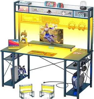 48 Gaming Desk with Hutch, Large Computer Desk with LED and Charging Station, Home Office Desk with Pegboard, Power Outlet, Storage and Monitor Stand, 48'' Gamer Desk PC Table, White 48 Gaming Desk with Hutch, Large Computer Desk with LED and Charging Station, Home Office Desk with Pegboard, Power Outlet, Storage and Monitor Stand, 48'' Gamer Desk PC Table, White