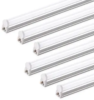 (6 Pack LED T5 Integrated Single Fixture, 4FT, 2200lm, 6500K Super Bright White, 20W Utility LED Shop Light, Ceiling and Under Cabinet Light, Corded Electric with ON/Off Switch, ETL Listed