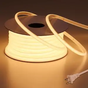 AC 110V COB LED Strip Lights Outdoor Waterproof 65.6ft, 3000K Warm White Super Bright 200W CRI 90+ LED Rope Light, IP65 Flexible Cuttable, for Bedroom Garden Commercial House