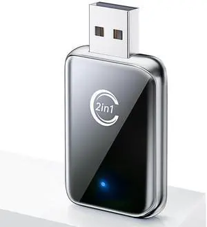 Wireless Carplay Adapter for iPhone, Convert Wired Carplay to Wireless, 2 in 1 Plug and Play Android Auto and Carplay Adapter for iOS 10 Android 11 and Above, Cars with Built-in Carplay (Silver)