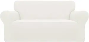 Stretch Loveseat Slipcover 1-Piece Sofa Cover Furniture Protector Couch Soft with Elastic Bottom for Kids Polyester Spandex Jacquard Fabric Small Checks (Loveseat, Cream)