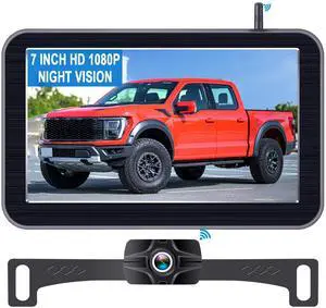 7-Inch Wireless Backup Camera for Truck - 2 Channel, DIY Grid Lines, HD 1080P, Night Vision, IP69K Waterproof, Backup Camera for Truck, Pickup, Trailer, Cars - Parking Safety & Towing Assistance