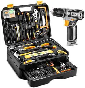 Tool Kit Box Drill Set Home Mechanic Toolbox with 12V Power Cordless Drill Hand Repair Tools Sets Combo Kits Storage Organizer Drawer Case for Men