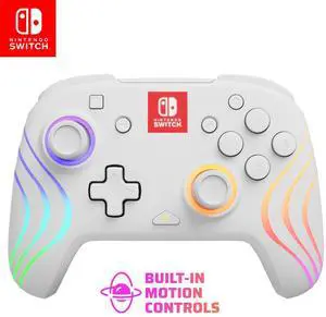 Gaming Afterglow Wave Wireless Nintendo Switch Pro Controller - Officially Licensed, Nintendo Switch 2, Switch Lite/OLED, RGB LED Customization, App Controls, Rechargeable Battery Power - White