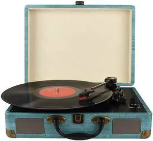 Record Player Vintage 3-Speed Bluetooth Vinyl Turntable with Stereo Speaker, Belt Driven Suitcase Vinyl Record Player