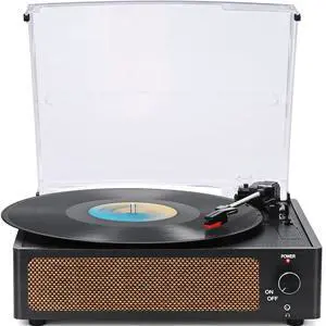 Vinyl Record Players Vintage Turntable with Speakers Belt-Driven Turn Tables Support 3-Speed, Bluetooth Wireless Playback, Headphone, AUX-in, RCA Line LP Phonograph Auto Stop Retro Black