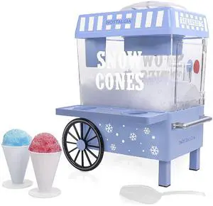 Snow Cone Shaved Ice Machine - Retro Table-Top Slushie Machine Makes 20 ICY Treats - Includes 2 Reusable Plastic Cups & Ice Scoop - Vintage Blue