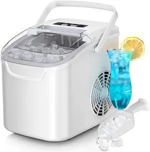 Countertop Ice Maker Machine, 8 Ice Cubes in 6 mins, 26lb/Day Ice with 2 Sizes- Portable Mini, Energy Saving & Basket/Scoop for Home/Party/Travel/Camping/Bar,White