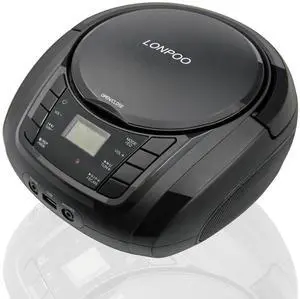 Portable Boombox - CD Player, Bluetooth, USB, MP3, AUX, FM Radio, Portable, Built-in Stereo Speakers, Carrying Handle, LCD Display, Black