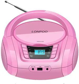 Portable Boombox - CD Player, Bluetooth, USB, MP3, AUX, FM Radio, Portable, Built-in Stereo Speakers, Carrying Handle, LCD Display, Pink Portable Boombox - CD Player, Bluetooth, USB, MP3, AUX, FM Radio, Portable, Built-in Stereo Speakers, Carrying Handle, LCD Display, Pink