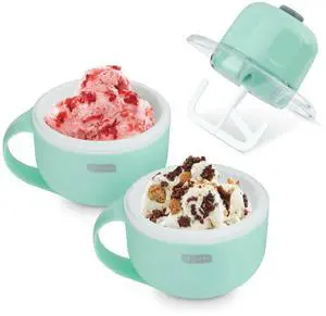 My Mug Ice Cream Maker Machine (Aqua): Multi-Purpose Soft Serve Ice Cream Machine with (2) Bowls for Homemade Gelato, Sorbet, Frozen Yogurt, Built-In Ingredient Chute, Easy to Clean and Store