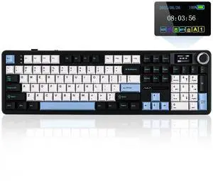 F108 PRO Wireless Gaming Keyboard with Screen, 8000mAh Battery, 104 Hot-Swappable and Programmable Keys and Knob, RGB Backlight, for Mac/PC/Android (Blue&White&Black)