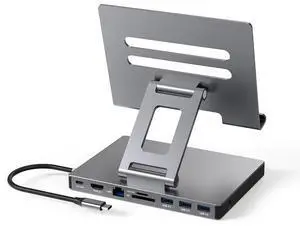 iPad Pro USB C Hub Stand, 9-in-1 Adapter for iPad Pro M4 M2 13 12.9 11 Inch Docking Station Foldable with 4K 60Hz HDMI, RJ45 Gigabit Ethernet, SD/TF Card Reader, 3 USB 3.0, 3.5 mm Audio, iPad Air