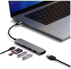 6 in 1 USB C Hub Multiport Adapter with HDMI 4K@60Hz, 100W PD Charging, 2X USB-A Data Ports, Micro/SD Card Readers for MacBook Air/Pro M4, iPad, Windows  Space Gray