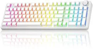 F99 Pro Wireless Mechanical Keyboard-Silent Version,BT5.0/2.4GHz/USB-C Hot Swappable Custom Keyboard,Gasket Structure,Pre-lubed Linear Switches RGB Backlit Computer Gaming Keyboards,White