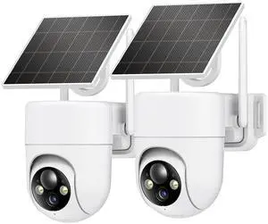 2K Solar Security Cameras Wireless Outdoor, 2PCS Outdoor Camera Wireless with 360° View, Cameras for Home Security with Color Night Vision/2-Way Audio, 2.4GHz Wi-Fi Only