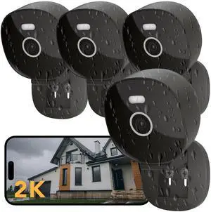 2K Security Camera, Outdoor/Indoor for Home, Pet, Baby, Nanny, IP65 Wterproof Color Night Vision, White Light & Siren, Recording, Motion Detection, Compatible with Alexa,Black-4P